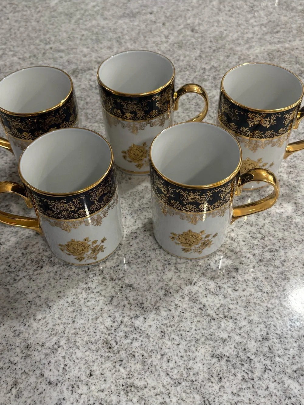 Haas & Czjzek Original Cobalt blue gold ornate Porcelain mugs lot of 5 vintage